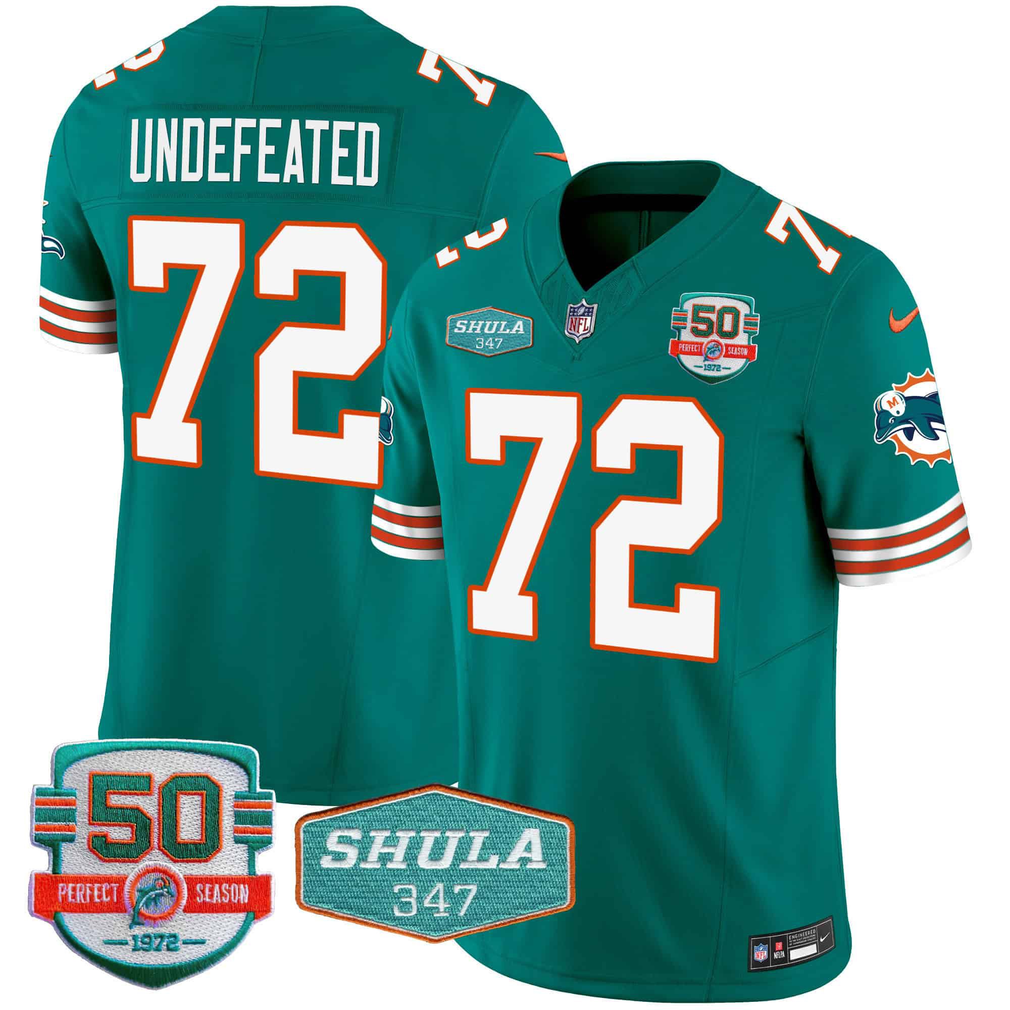 Men Miami Dolphins #72 Undefeated Green 2024 Nike Throwback Shula 347 Patch Vapor NFL Jersey style 1->indianapolis colts->NFL Jersey